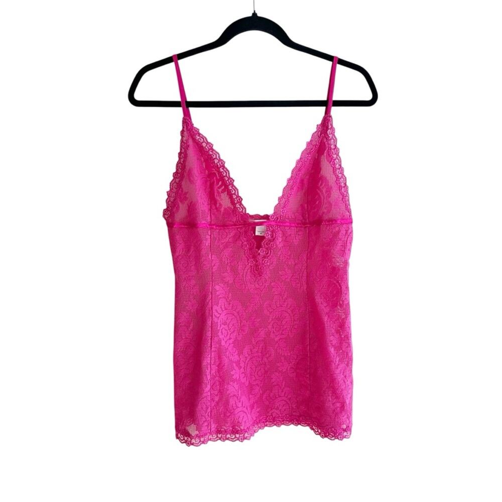 Victoria's Secret Stretch Lace Fitted Chemise Slip Lingerie Magenta Pink Medium